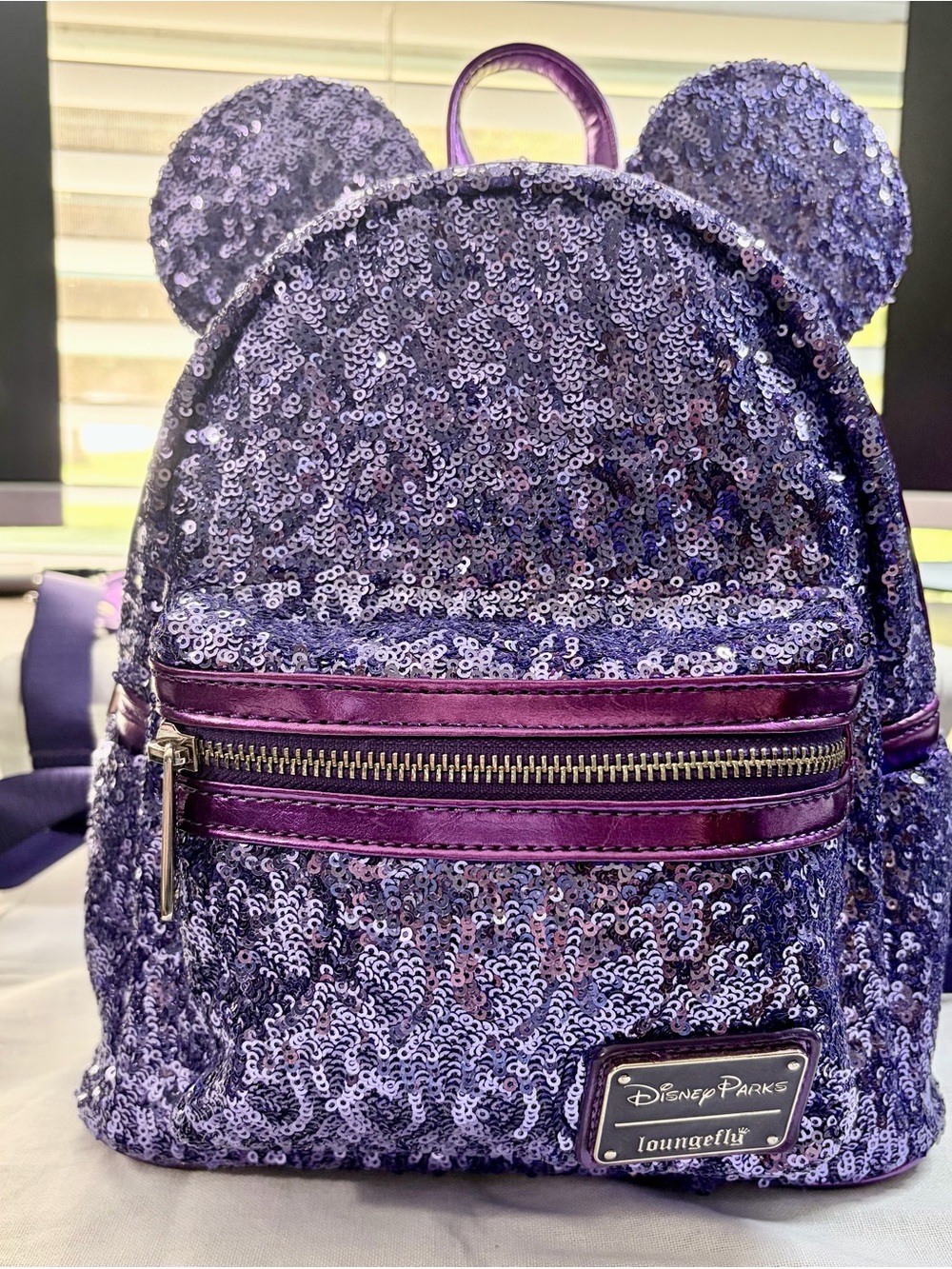 Disney Parks Loungefly Purple Sequin Mini Backpack with Ear Detail - Retired